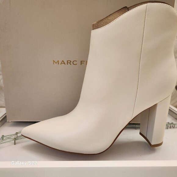 Marc Fisher Shoes - MARC FISHER Womens Ivory Lezari Pointy Toe Block Heel Leather Booties. 9